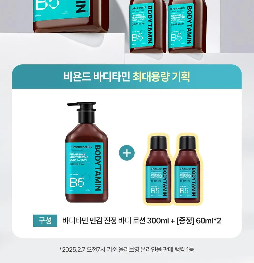 [민감장벽케어/120ml증정]비욘드 바디타민 판테놀 3%고함량 민감진정 바디로션 300ml 단품/기획 상세페이지 2